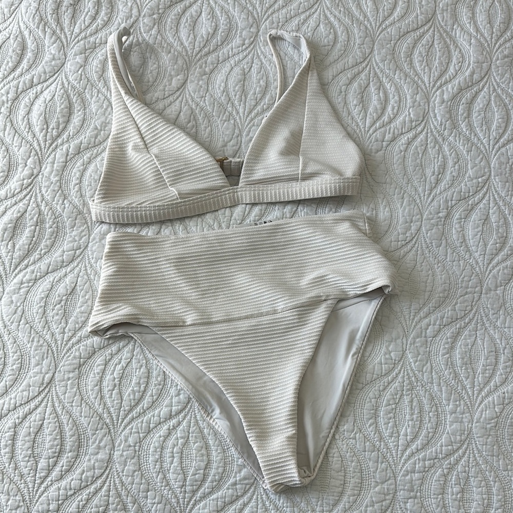 LSPACE Ivory Ribbed High Waisted Bikini